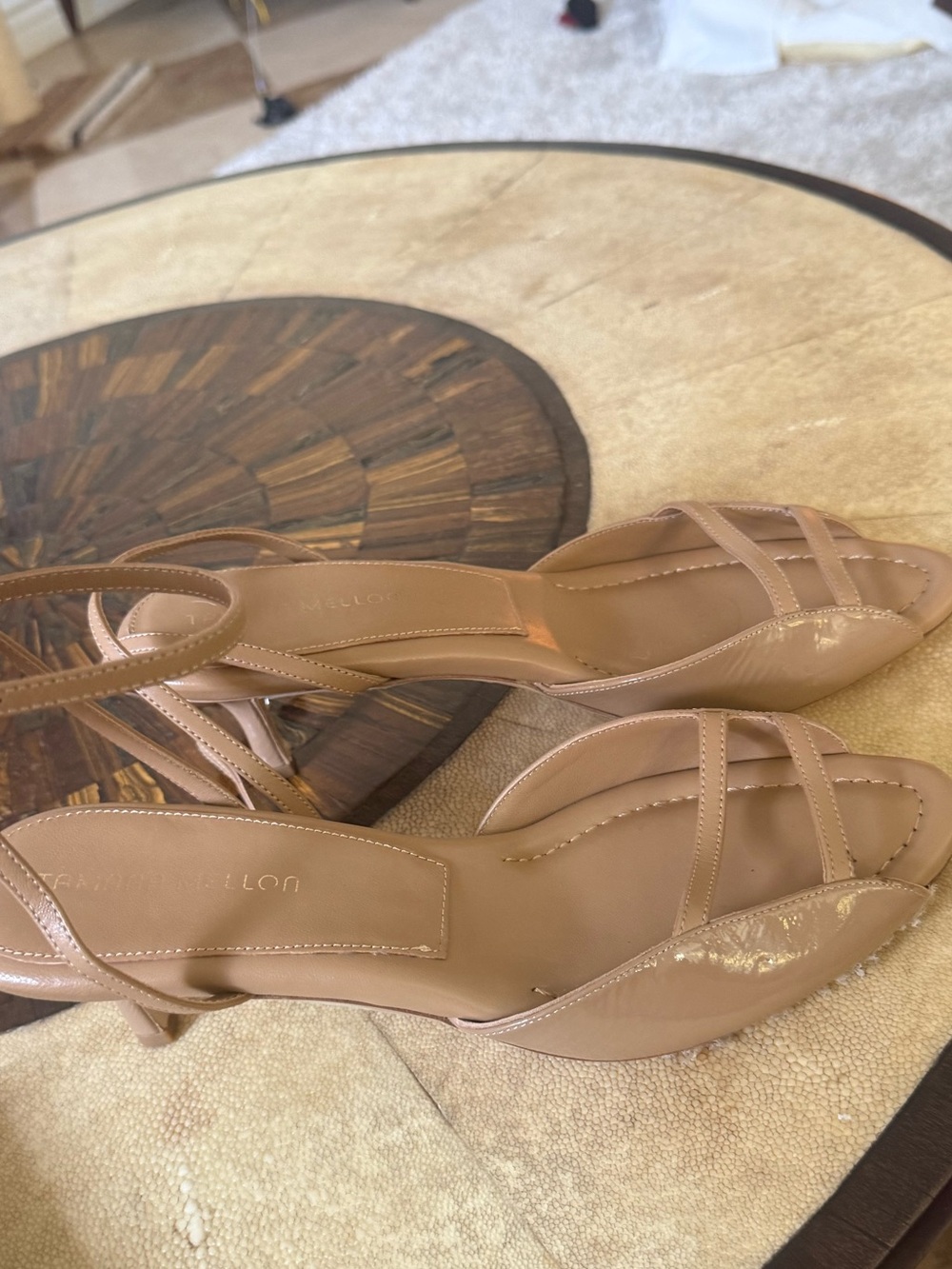 Tamara Mellon Nude Patent Strappy Slingback Heels
